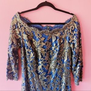 Tadashi Shoji off the shoulder sequined gown